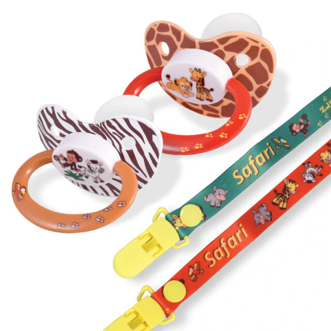 Safari Pacifier and Clip 2 Pack